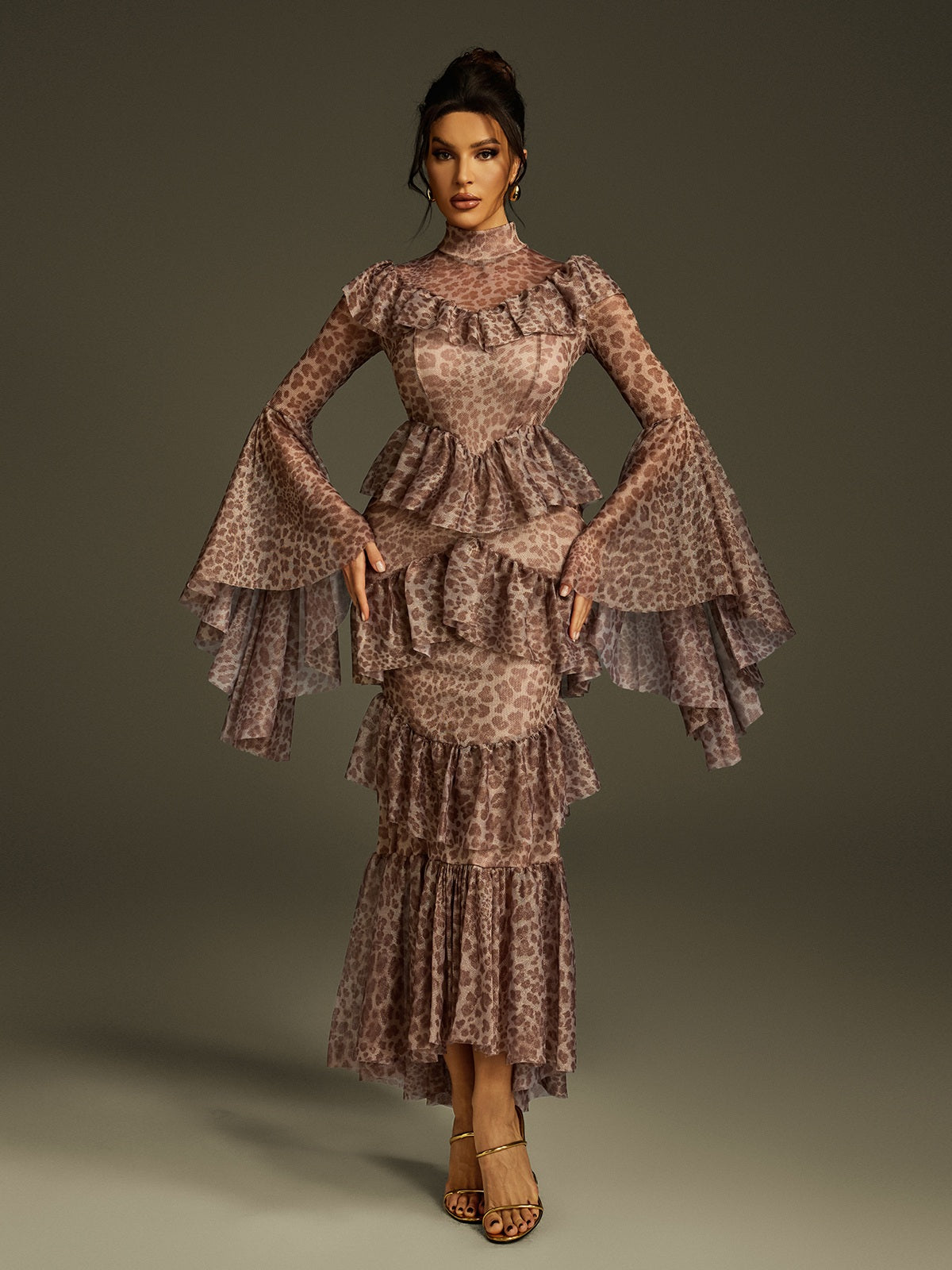 Astrophel Bell Sleeve Leopard Midi Dress