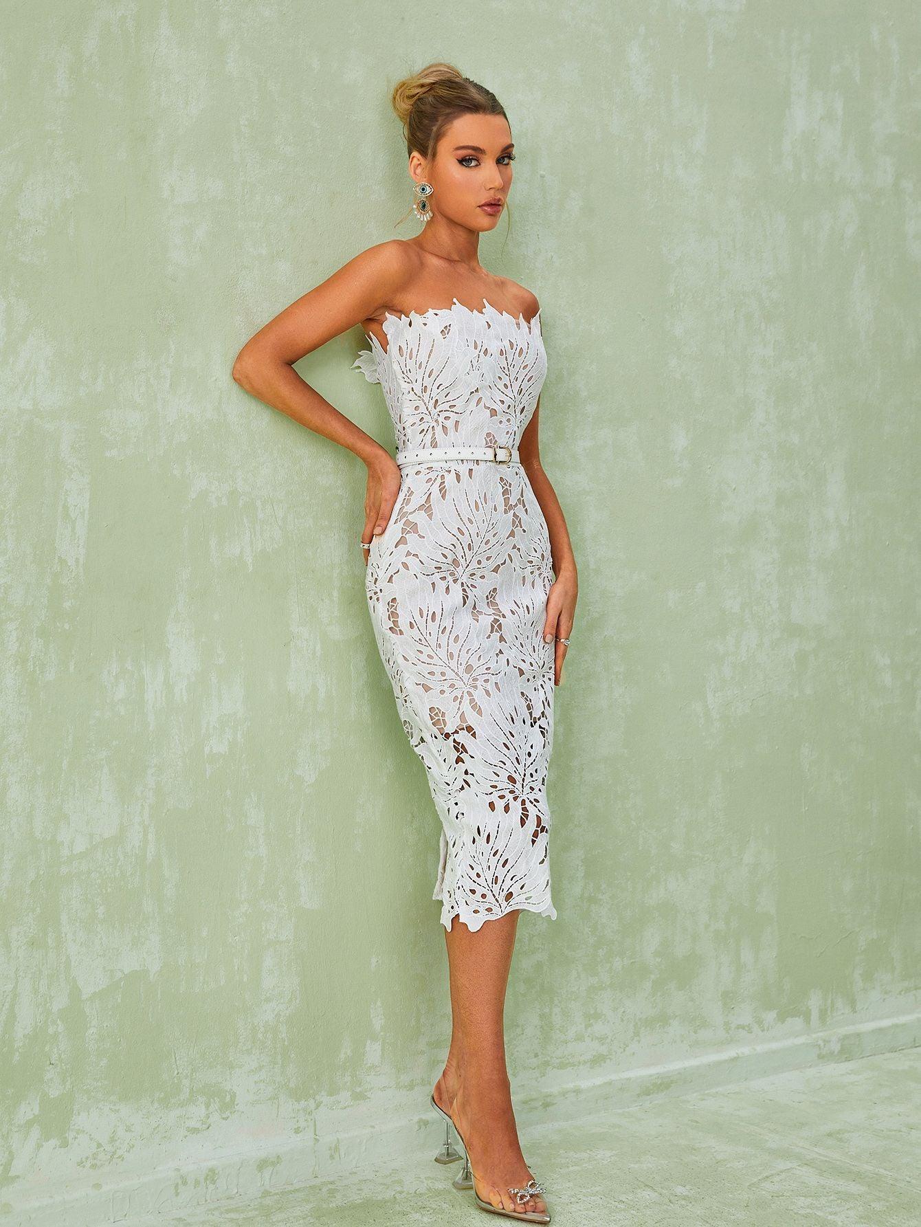 Despina White Lace Midi Dress