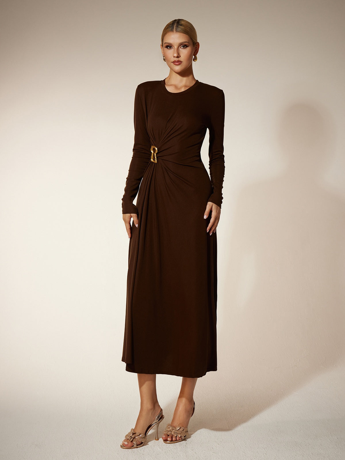 Eisley Long Sleeve Ruched Midi Dress