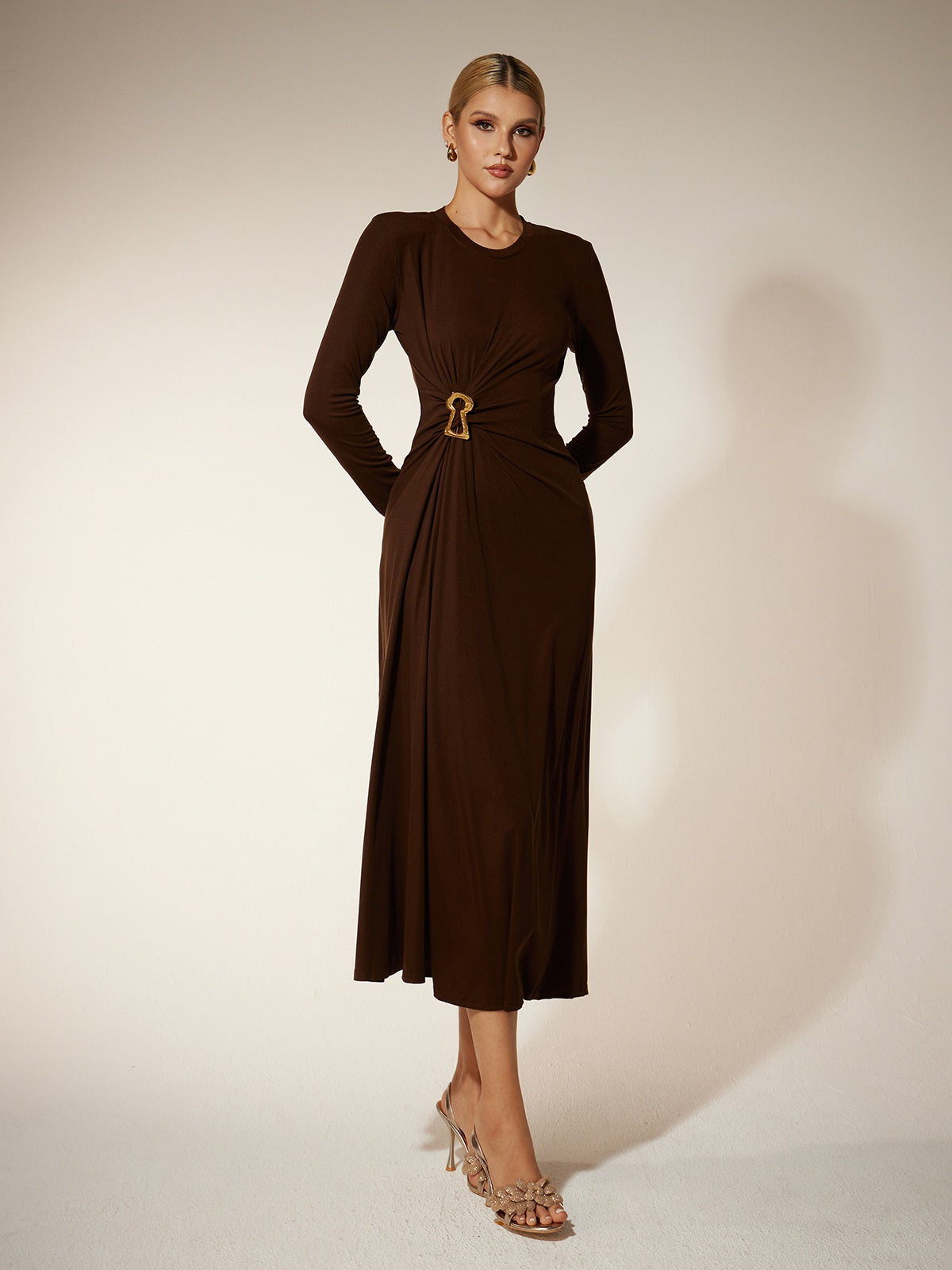 Eisley Long Sleeve Ruched Midi Dress