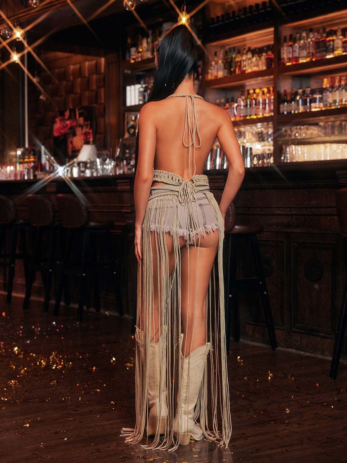 Nyxalith Halterneck Fringe Cover Up Skirt Set