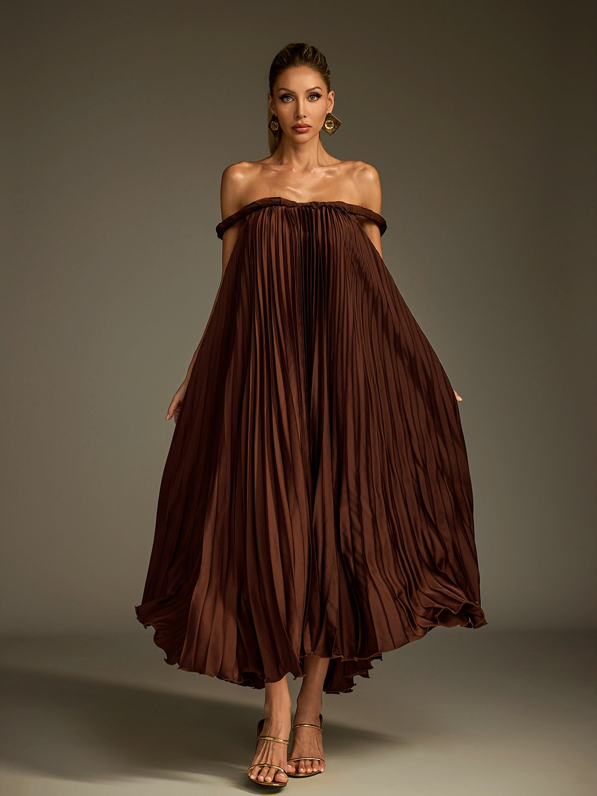 Lucetta Off Shoulder Pleated Midi Dress
