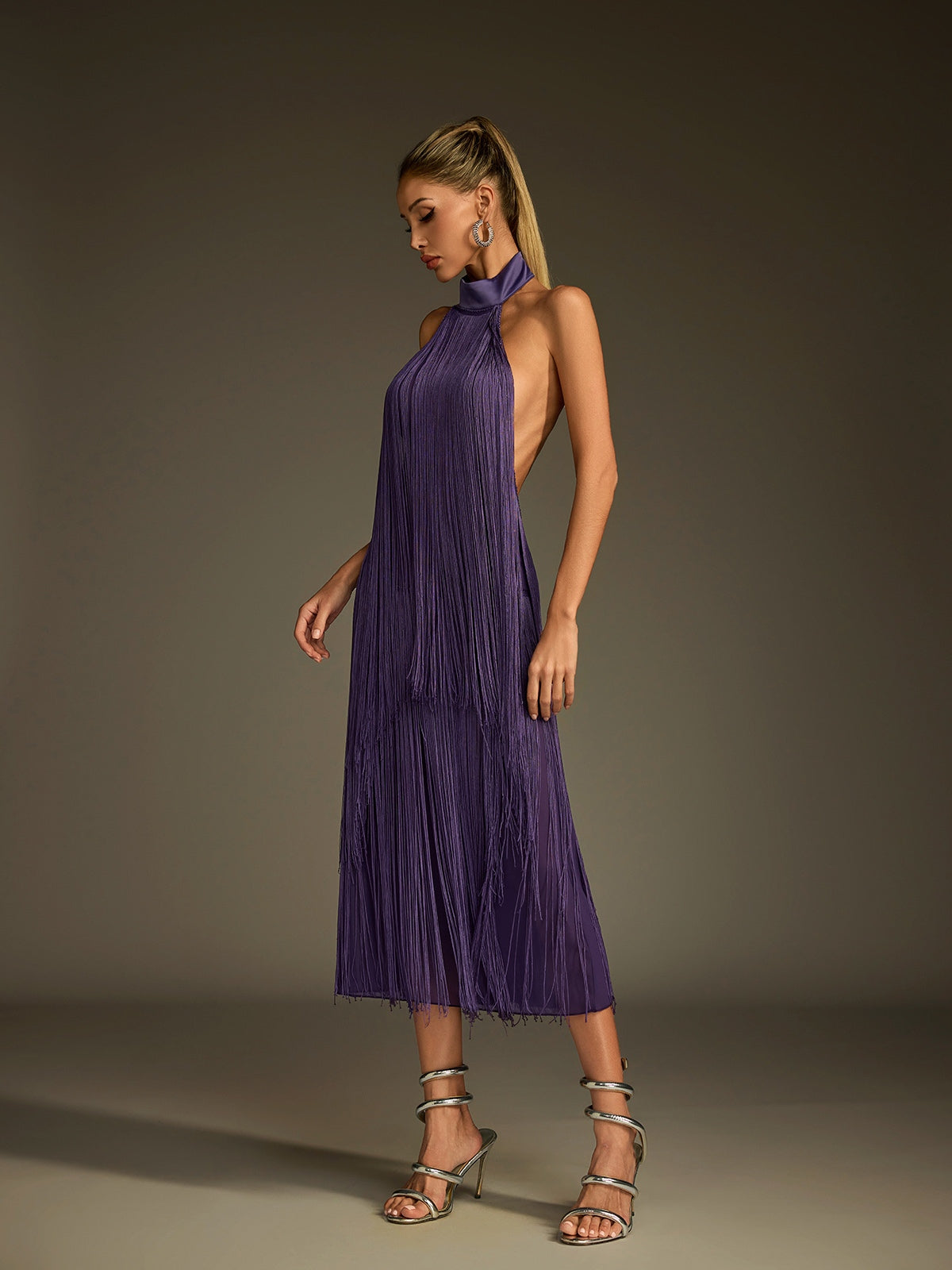Lujayn Halterneck Fringe Midi Dress
