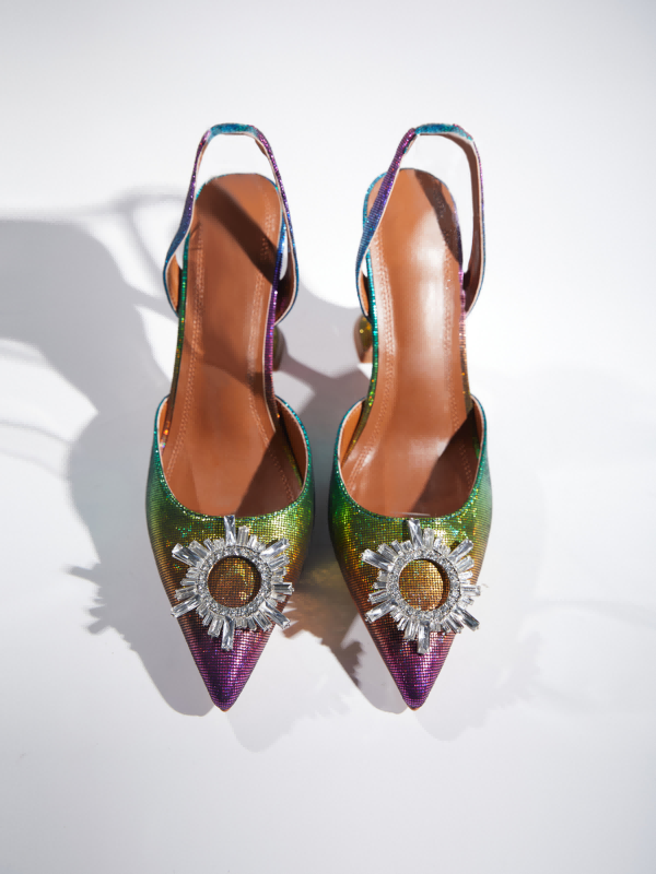 Avalira Rhinestone Slingback Flared Heels In Multi
