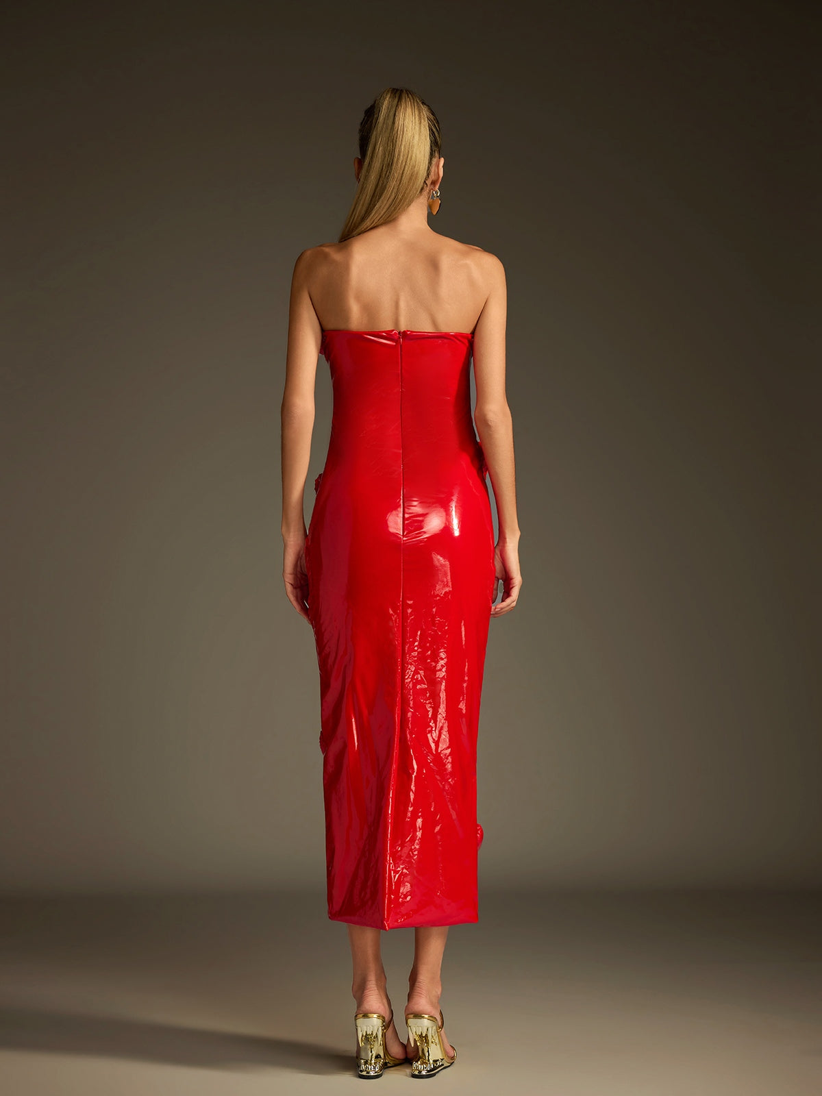 Taron Strapless Heart Leather Midi Dress